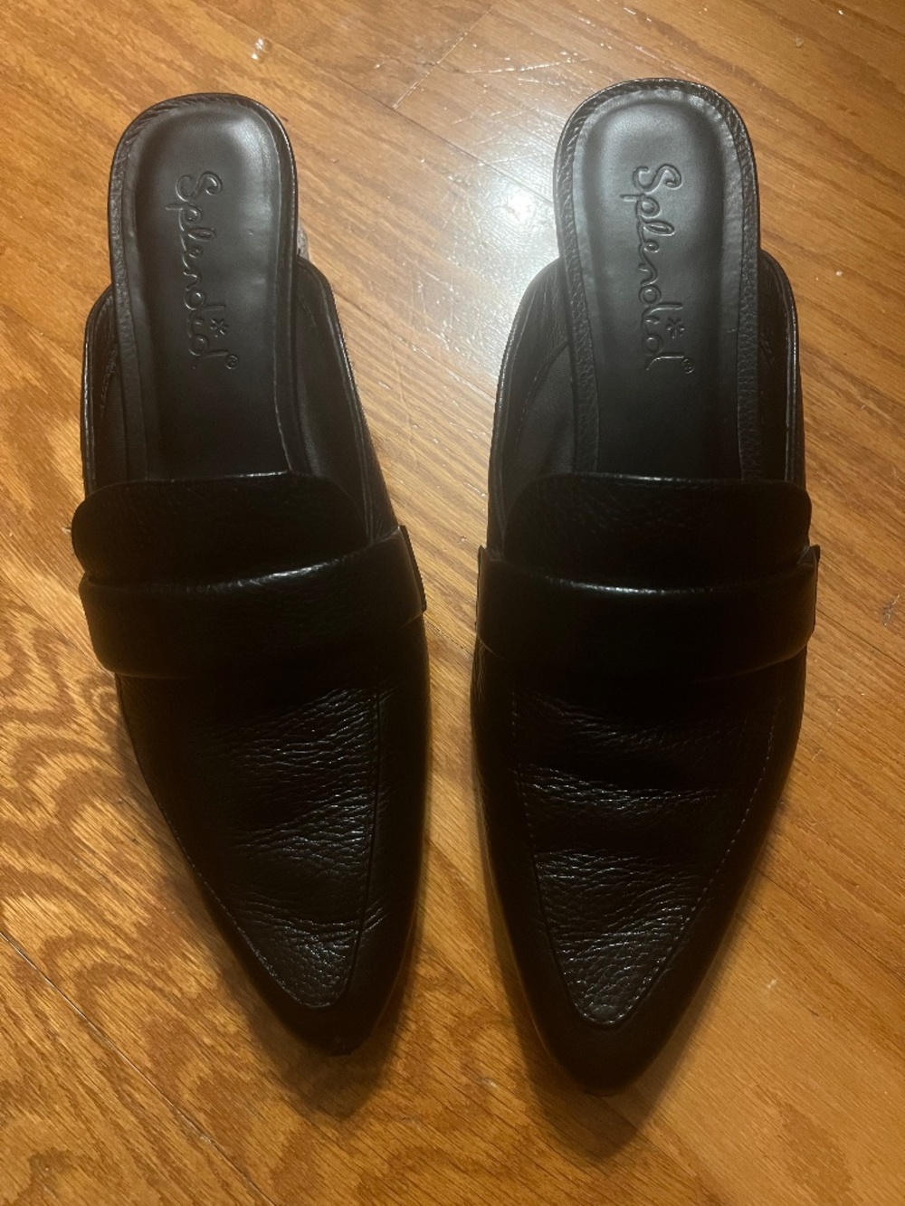 Splendid Loretta Black Leather Pointed Toe Mule Heels Size 9.5